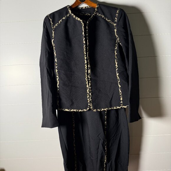 Black Label by Evan Picone Sheeth Dress & Jacket Black Leopard Print Size 14 - Picture 1 of 14